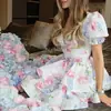 Vestido Feminino Elegante Estampado com Mangas Bufantes e Decote em V, Cintura Marcada, Novo para Comércio Exterior Europeu e Americano, Verão 2026