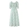 Vestido Longo Elegante Feminino com Estampa Floral Francesa e Mangas Bufantes - Moda 2026 Novo - Venda por Atacado - Transfronteiriço Europeu e Americano