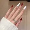 Patches de Unha Vermelhos de Ano Novo Estilo Francês Wearable Peças de Unha Postiça Wearable Elegantes Produtos Acabados Feitos à Mão