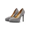 2026 Nuevo Modelo de Comercio Exterior 14cm Plataforma Impermeable Muy Alta Tacones de Aguja para Mujer Punta Fina Tacones de Aguja con Pedrería Zapatos Modelo 10cm