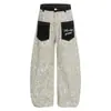 Jeans Retro Americanos de Bloques de Color con Bolsillo Trasero Estampado de Leopardo para Hombres y Mujeres Diseño de Primavera Sueltos de Pierna Ancha Pantalones Scimitar Modernos