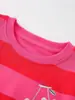 Sudadera Rosa con Rayas y Bordado de Oso Cereza Cuello Redondo para Niñas Otoño e Invierno Niños Medianos y Pequeños Conjunto Dulce Parte Superior En Stock