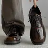 Nuevos Zapatos de Cuero con Color Gradiente de Otoño para Hombre, Zapatos Derby Casuales de Negocios de Alta Gama con Punta Cuadrada para Hombre