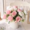 Flores Artificiales Transfronterizas para Decoración de Bodas, Pequeños Ramilletes de Rosas de Seda, Decoración del Hogar Rosas Persas Artificiales de 5 Cabezas