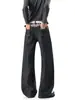 Design solto, estilo americano, jeans largos de alta qualidade para homens, calças retas pretas, calças levemente boca de sino