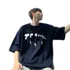Camiseta de Manga Corta de Algodón Puro para Hombre Marca de Moda Verano Holgada Manga de Cinco Puntos Nuevo Estilo Celebridad de Internet Moderna ins Top Sencillo con Estampado para Hombre