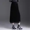 Falda midi de terciopelo, falda lápiz recta para mujer, nuevo estilo otoño e invierno 2026, falda de una pieza con retazos de malla, falda elegante de longitud media