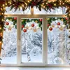 Rama de pino navideño con lazo Colgante Calcetín navideño de dibujos animados Hombre de jengibre Pegatina para ventana Decoración del hogar Pegatina electrostática para vidrio