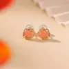 Yuebao Joyería Plata de Ley S925 Jade Ámbar Rojo Hoja de Bambú Ruyi Forma de Huevo Nuevo Estilo Chino Tendencia Nacional Pendientes Versátiles