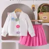 Baoxin Amazon Otoño Nuevo Estilo Europeo y Americano Chaqueta Suéter de Punto Blanco con Flores Tridimensionales Falda Plisada Rosa Estilo Lindo