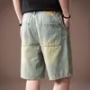 Shorts de mezclilla desgastados lavados estilo americano para hombre, nuevo modelo verano 2026, shorts rectos holgados y transpirables de longitud media
