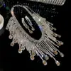 Aretes Colgantes y Collar de Flor de Circonita Brillante Estilo Corte Europeo y Americano, Cadena Ligera de Lujo Nicho para Clavícula, Joyería Exquisita Transfronteriza