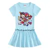 2026 Nuevo Estilo de Verano Estilo Coreano Ropa Infantil Vestido de Niña de Mangas Cortas con Dibujos Animados en Colores Contrastantes para Bebés Niñas y Elegante Falda Plisada