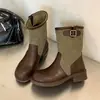 Botines estilo Western con patchwork retro, nueva colección otoño/invierno 2026, tacón grueso, suela gruesa, botas tipo Martin, botines estilo británico, botines sencillos para mujer