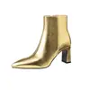 Botas de mujer de metal estilo europeo y americano 2026, punta fina, tacón grueso, tallas 40-46, cremallera lateral, botines adelgazantes, botines cortos formales de tacón alto