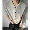 Estilo Old Money Cardigan Retro Tejido Camiseta de Manga Corta para Hombre de Verano con Solapa Abotonada, Corte Limpio Manga Media