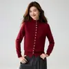 Cardigan Baicai Veludo Cashmere Outono/Inverno Novo com Borda Enrolada, Tricô Confortável Macio Relaxado de Manga Longa, Suéter de Gola Alta