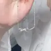 Colar com Pingente Laço de Fita Azul Céu Totalmente Cravejado em Prata de Lei S925 Doce Design de Nicho Corrente Simples Versátil para Clavícula