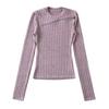 Pura menina quente sexy peito oblíquo zíper oco de manga comprida T-shirt feminina 2024 primavera slim-fit pit emagrecimento top