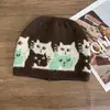 Chapéu de Tricô Jacquard Gatinho Fofo Coreano para Mulheres com Lã Outono e Inverno Chapéu de Lã Versátil Elástico Mostra o Rosto Pequeno Chapéu para Frio