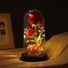Artículo Popular Transfronterizo: Adorno Acrílico de Flor de Rosa Artificial, Regalo de San Valentín, Soporte de Exhibición de Luz Nocturna, Flor Eterna en Cúpula de Vidrio