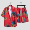 Traje de Praia de Verão Masculino Camisa Floral Tendência Casual Esportiva Havaiana Conjunto de Duas Peças Shorts de Praia para Casal Férias