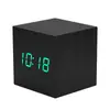 Reloj de Madera LED Multifuncional de Moda, Reloj Despertador Digital Perezoso Cuadrado Negro con Grano de Madera Silencioso Controlado por Voz Inteligente