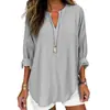 2026 Marca Independente Plus Size Feminina Verão Gola V Pequena Manga Longa Dia da Independência Floral Simples Casual Elegante Camiseta