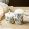 Vela Cilíndrica Grande Impresa en Porcelana Azul y Blanca con Patrón, Portavelas de Boda, Decoración de Ambiente para el Hogar