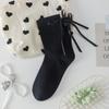 Calcetines de Encaje con Lazo de Otoño para Mujer, Lindos Calcetines Caídos de Tubo Medio Estilo JK Japonés, Accesorios de Algodón Peinado, Antideslizantes Negros y Blancos