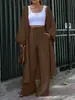 Moda europea y americana transfronteriza de Amazon, nuevo conjunto casual de dos piezas: top de color liso, holgado y cómodo, abierto por delante, combinado con pantalones