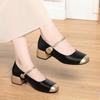 Sapatos de salto grosso estilo francês, de camada única, femininos, novos, elegantes, de primavera, sapatos fada mary jane, salto médio, colorblock, sapatos de leite