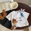 Em Stock! [100% Algodão] Camisetas de Manga Curta para Meninos Verão 2024 Novas Camisetas de Manga Curta com Desenho de Gola Redonda Infantil