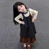 Conjunto de Ropa Estilo Mori para Niñas 2026 Primavera y Otoño Nuevo de Moda Estilo Coreano Conjunto de Vestido Chaleco de Lunares en Capas y Falda