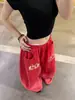 Pantalones de Chándal Casuales con Estampado Lavado Estilo Retro Americano para Mujer, Diseño Holgado Pantalones de Pierna Ancha, Pantalones de Baile Callejero Jazz Modernos