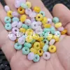 Botões de jade verde feijão com furos grandes, contas de ábaco, contas de jade soltas, anéis violeta e amarelo, anéis para pendurar, espaçadores, contas separadoras, acessórios com múltiplas contas
