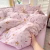 Juego de cuatro piezas Clase A, estilo nuevo, algodón puro lavado, ropa de cama sencilla, sábana, funda de edredón, sábana bajera, juego de tres piezas para dormitorio de estudiante 4
