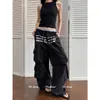 Comércio TransfronteiriçoSeja Retrô Sr Solto Estampa Paraquedista Americano Calças Casuais com Múltiplos Bolsos Calças de Pernas Largas Femininas Show de Dança de Rua
