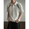 Camisa Polo Rayada Retro Americana para Hombre, Camiseta de Manga Corta Deconstruida de Peso Pesado, Top Holgado Oversize de Gama Alta, Moderno