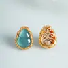 Acessórios de Cabacinha de Jade Azul Natural com Design Vazado e Furo Passante Miçangas DIY em Cores Aleatórias Acessórios de Cabacinha
