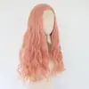 Peluca Europea y Americana para Mujer de 24 Pulgadas de Largo Cabello Rosa Encaje Frontal Sintético Gorra de Peluca Fibra Sintética Resistente al Calor Alta Temperatura