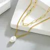 Colgante de Perla Estilo Francés No Descolorante para Mujer Moda de Nicho Versátil Simple Cadena para Clavícula No Descolorante Joyería de Lujo Ligero