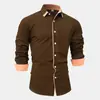 Camisa social casual masculina de manga longa com estampa digital 3D, cor sólida, para Amazon transfronteiriço