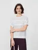 Camiseta de punto de manga corta ligera de alta gama estilo francés con calados de Tencel para mujer, nuevo estilo de verano 100 Lyocell con cuello redondo