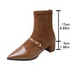 Botas Femininas de Outono e Inverno Novas Retro Bico Fino Tira com Fivela Salto Grosso Moda Botas Curtas de Camurça Costura Zíper nas Costas