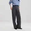 Calça Social Cinza Ampla de Corte Reto para Mulheres, Design Outono e Inverno 2026, Calça Casual Ampla de Tencel com Duas Pregas Estendida