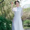 Nuevo vestido de té de estilo nacional mejorado estilo chino para mujer, vestido Zen, vestido de gasa, blanco con flecos azules, Sudeste Asiático