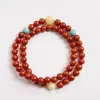 Pulsera Doble Capa de Ágata Roja del Sur Natural de Liangshan, Regalo de Año del Zodiaco, Pulsera de Múltiples Círculos Rojo Caqui Atrae la Fortuna para Hombres y Mujeres