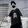 Camiseta Infantil de Algodão Puro Manga Curta Primavera e Outono Novo Estilo Tops Masculinos Estilo Coreano com Letras Gola Redonda Camiseta Básica Infantil de Bebê Camiseta de Algodão
