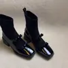 Botas Súper Suaves de Celebridad de Internet de Moda Dopamina Elegantes Adelgazantes 2026 Botas de Tobillo con Tacón Grueso Adelgazantes Mary Jane de Retazos Tipo Calcetín para Mujer